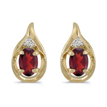  14k Yellow Gold Oval Garnet And Diamond Earrings