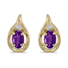  14k Yellow Gold Oval Amethyst And Diamond Earrings
