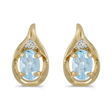  14k Yellow Gold Oval Aquamarine And Diamond Earrings