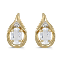  14k Yellow Gold Oval White Topaz And Diamond Earrings