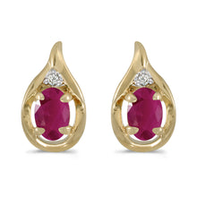  14k Yellow Gold Oval Ruby And Diamond Earrings