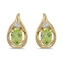  14k Yellow Gold Oval Peridot And Diamond Earrings