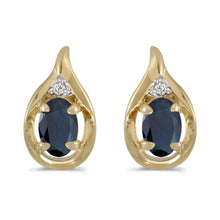  14k Yellow Gold Oval Sapphire And Diamond Earrings