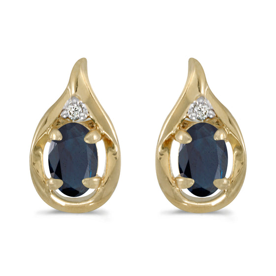 14k Yellow Gold Oval Sapphire And Diamond Earrings