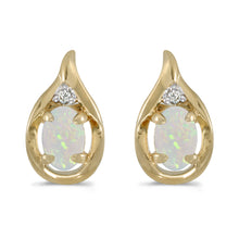  14k Yellow Gold Oval Opal And Diamond Earrings