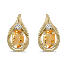  14k Yellow Gold Oval Citrine And Diamond Earrings