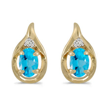  14k Yellow Gold Oval Blue Topaz And Diamond Earrings