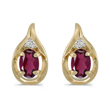  14k Yellow Gold Oval Rhodolite Garnet And Diamond Earrings