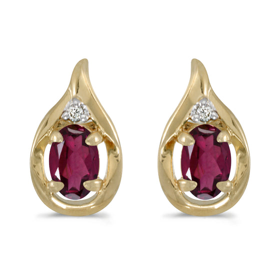 14k Yellow Gold Oval Rhodolite Garnet And Diamond Earrings