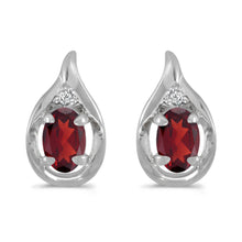  14k White Gold Oval Garnet And Diamond Earrings