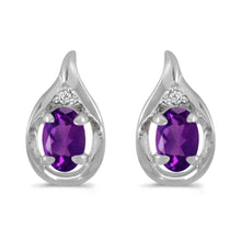  14k White Gold Oval Amethyst And Diamond Earrings