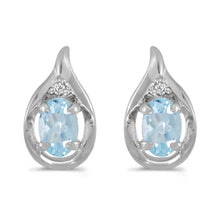  14k White Gold Oval Aquamarine And Diamond Earrings