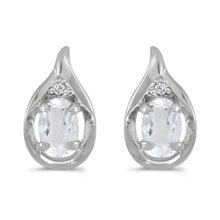  14k White Gold Oval White Topaz And Diamond Earrings