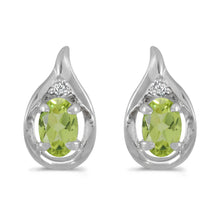 14k White Gold Oval Peridot And Diamond Earrings