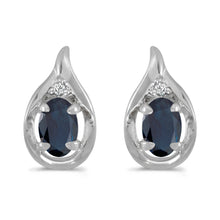  14k White Gold Oval Sapphire And Diamond Earrings