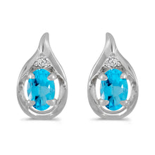  14k White Gold Oval Blue Topaz And Diamond Earrings