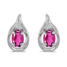  14k White Gold Oval Pink Topaz And Diamond Earrings