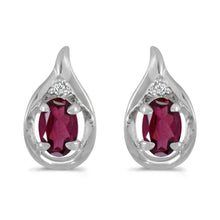  14k White Gold Oval Rhodolite Garnet And Diamond Earrings