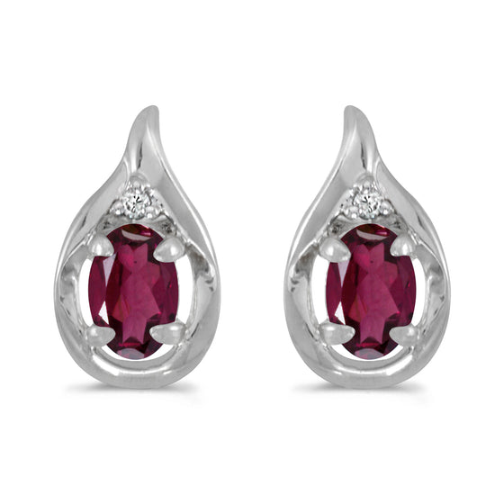 14k White Gold Oval Rhodolite Garnet And Diamond Earrings