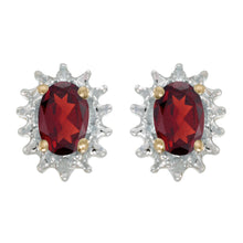  14k Yellow Gold Oval Garnet And Diamond Earrings
