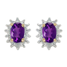  14k Yellow Gold Oval Amethyst And Diamond Earrings