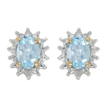  14k Yellow Gold Oval Aquamarine And Diamond Earrings