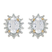  14k Yellow Gold Oval White Topaz And Diamond Earrings