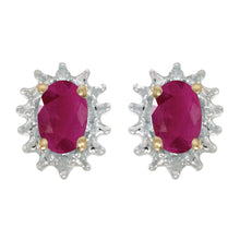  14k Yellow Gold Oval Ruby And Diamond Earrings