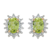  14k Yellow Gold Oval Peridot And Diamond Earrings