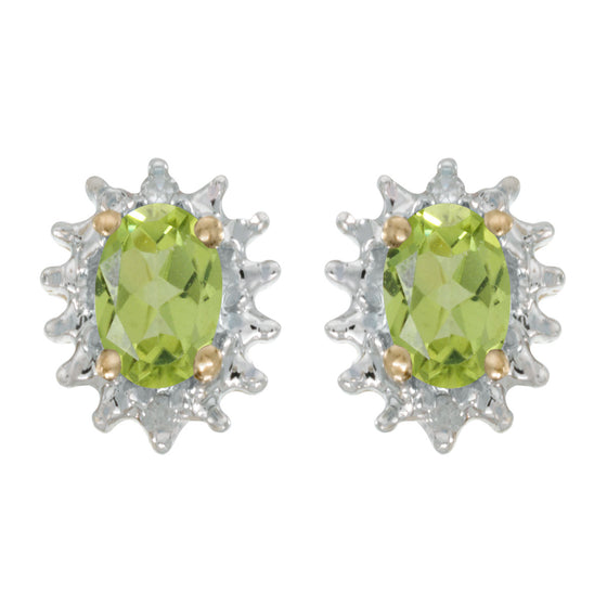 14k Yellow Gold Oval Peridot And Diamond Earrings