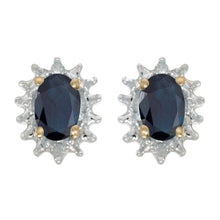  14k Yellow Gold Oval Sapphire And Diamond Earrings