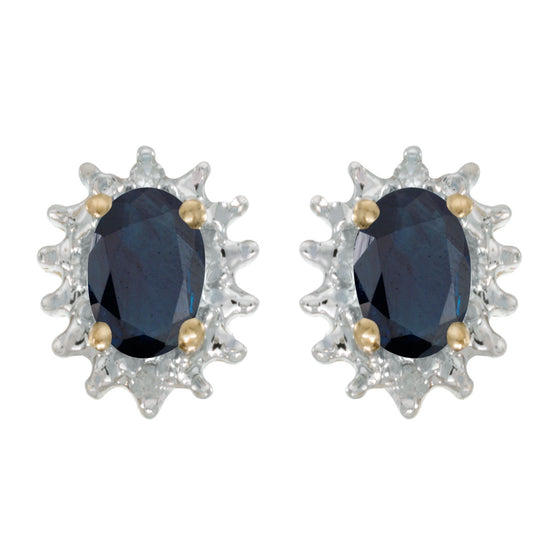 14k Yellow Gold Oval Sapphire And Diamond Earrings