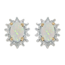  14k Yellow Gold Oval Opal And Diamond Earrings