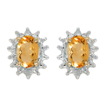  14k Yellow Gold Oval Citrine And Diamond Earrings