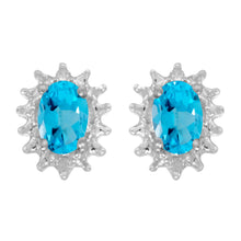  14k Yellow Gold Oval Blue Topaz And Diamond Earrings