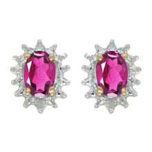  14k Yellow Gold Oval Pink Topaz And Diamond Earrings