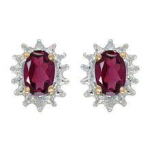  14k Yellow Gold Oval Rhodolite Garnet And Diamond Earrings