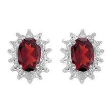  14k White Gold Oval Garnet And Diamond Earrings