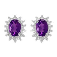  14k White Gold Oval Amethyst And Diamond Earrings