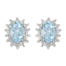  14k White Gold Oval Aquamarine And Diamond Earrings