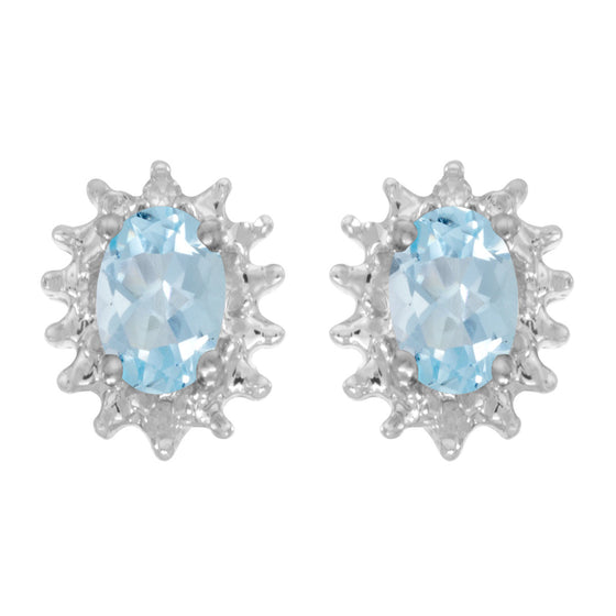 14k White Gold Oval Aquamarine And Diamond Earrings