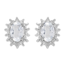  14k White Gold Oval White Topaz And Diamond Earrings