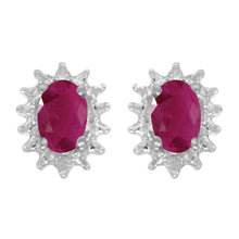  14k White Gold Oval Ruby And Diamond Earrings