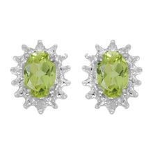  14k White Gold Oval Peridot And Diamond Earrings