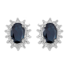  14k White Gold Oval Sapphire And Diamond Earrings