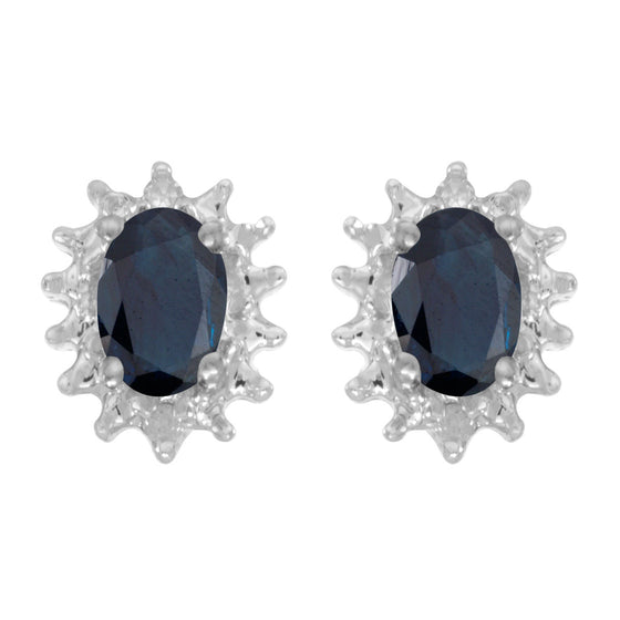14k White Gold Oval Sapphire And Diamond Earrings