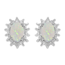  14k White Gold Oval Opal And Diamond Earrings