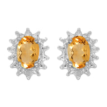  14k White Gold Oval Citrine And Diamond Earrings