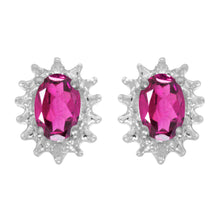  14k White Gold Oval Pink Topaz And Diamond Earrings