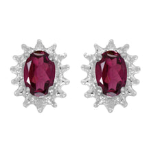  14k White Gold Oval Rhodolite Garnet And Diamond Earrings